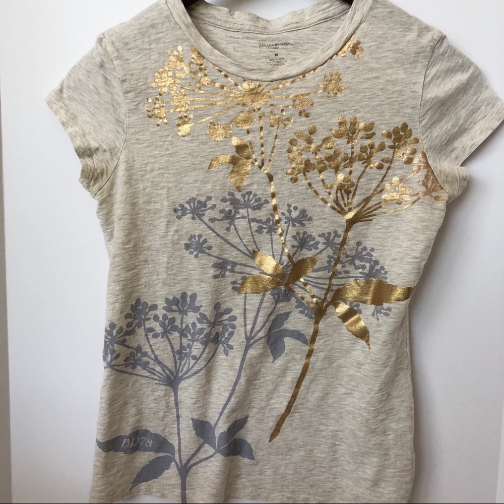 Banana Republic Gold Accent Floral Tee